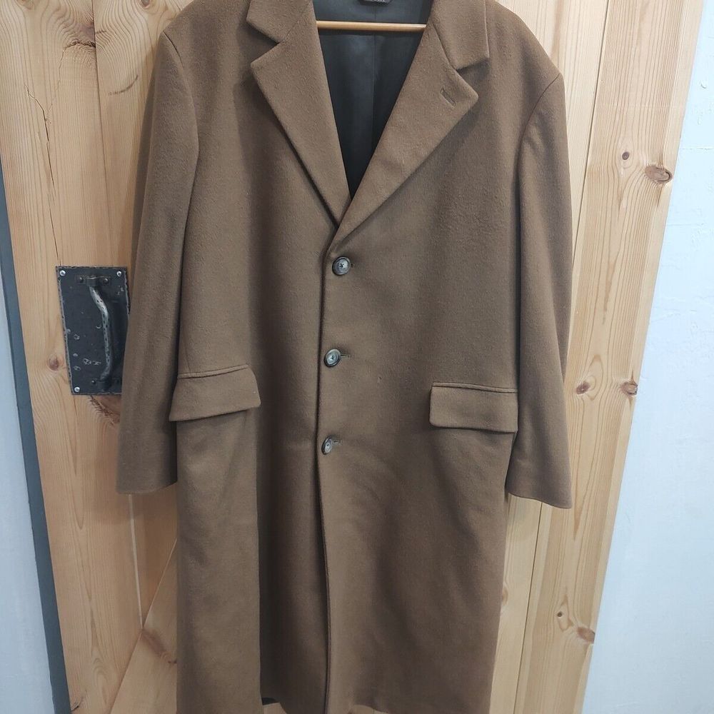 Rare Vtg 100%‎ Cashmere Brown Trench Coat Lined Button Close BW Harris Sz 42